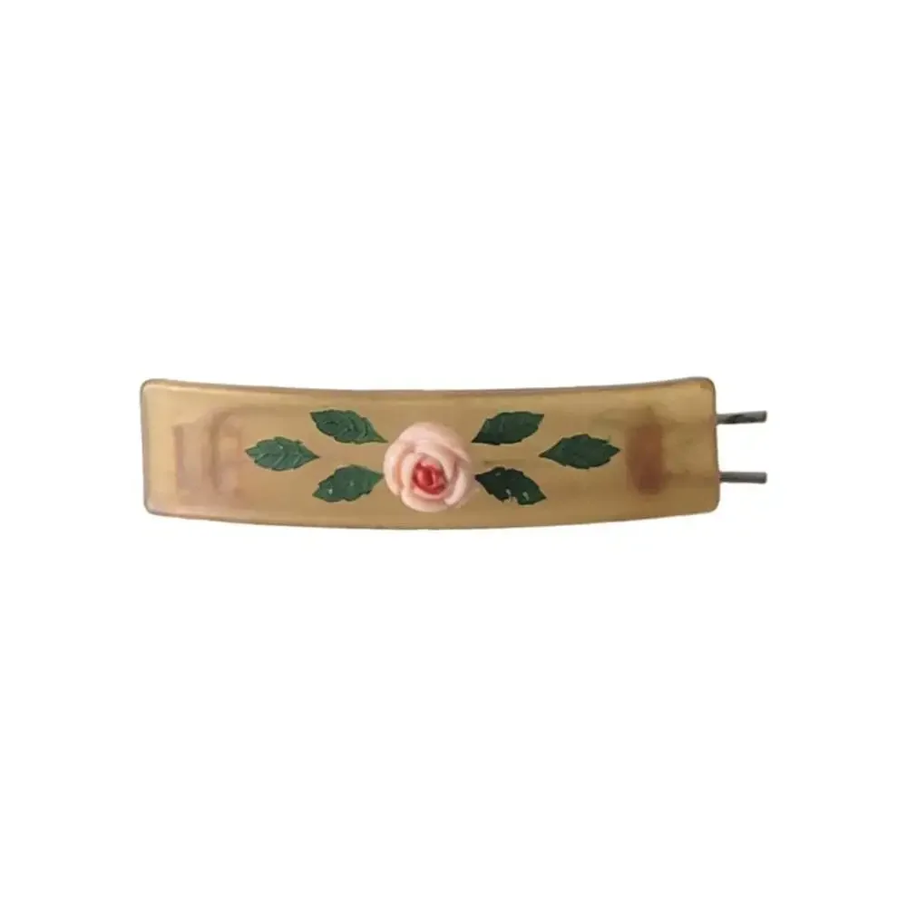 Antique Hair Clip Pink Flower Floral Hand Painted 2